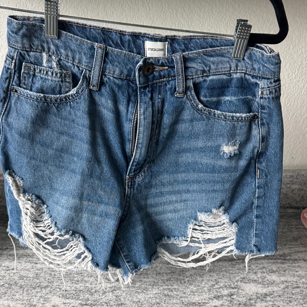 Sneak Peek Blue Distressed Jean Shorts
